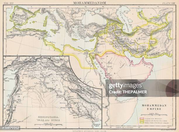 ilustrações, clipart, desenhos animados e ícones de mapa do império maometano 1883 - profeta maomé