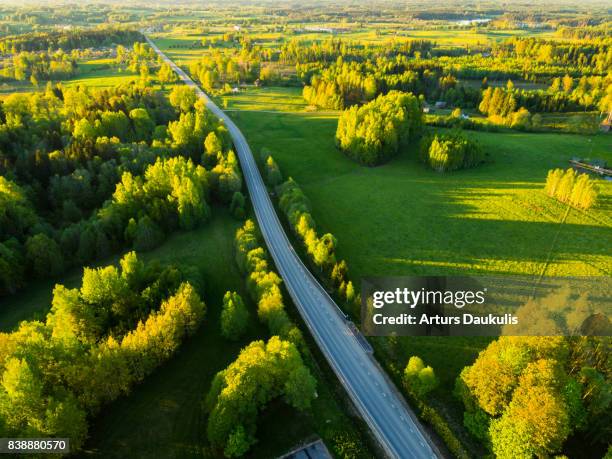 aerial view of latvia landscape in late spring - lettland landschaft stock-fotos und bilder