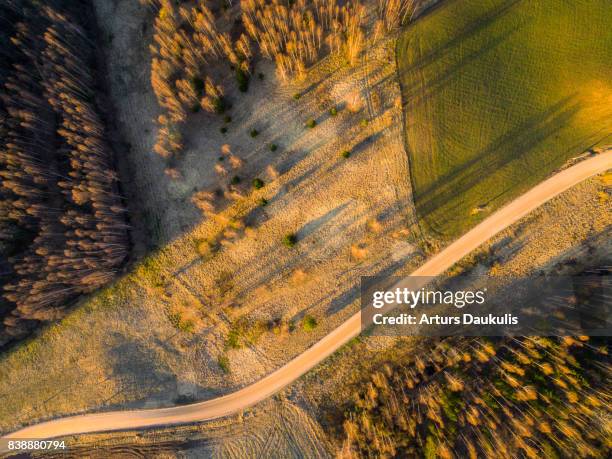 aerial view of a typical latvian landscape in spring - latvia forest stock pictures, royalty-free photos & images