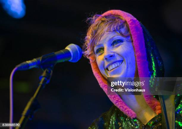 She Drew The Gun lead singer Louisa Roach performs with the band on the Main stage at Kendal Calling Festival at Lowther Deer Park on July 29, 2017...