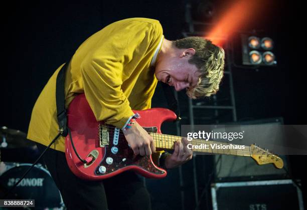 Connar Ridd of Freak performs with the band on the Calling Out stage at Kendal Calling Festival at Lowther Deer Park on July 29, 2017 in Kendal,...