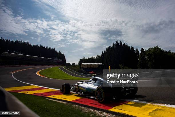 Valtteri from Finland of team Mercedes GP during the Formula One Belgian Grand Prix at Circuit de Spa-Francorchamps on August 25, 2017 in Spa,...