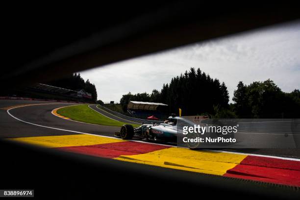 Lewis from Great Britain of team Mercedes GP during the Formula One Belgian Grand Prix at Circuit de Spa-Francorchamps on August 25, 2017 in Spa,...