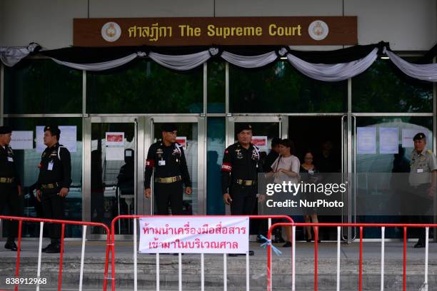 Thai soldiers stand guard outside the Supreme Court in Bangkok, Thailand. August 25, 2017.