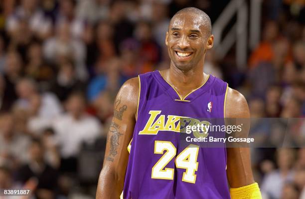 Kobe Bryant of the Los Angeles Lakers smiles during the game against the Phoenix Suns on November 20, 2008 at US Airways Center in Phoenix, Arizona....