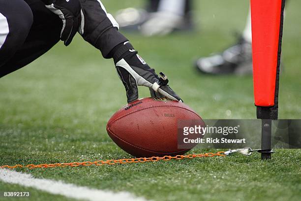 General view as referees measure the ball placement during the game between the San Francisco 49ers and the Buffalo Bills at Ralph Wilson Stadium on...