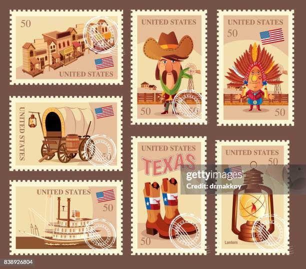 usa western postage - west texas stock illustrations