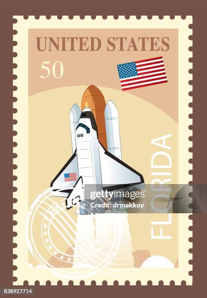 ilustrações de stock, clip art, desenhos animados e ícones de usa  space shuttle stamp - orlando