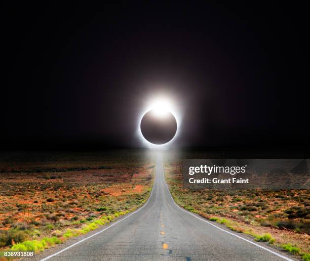 solar eclipse abstract composite. - black moon stock pictures, royalty-free photos & images