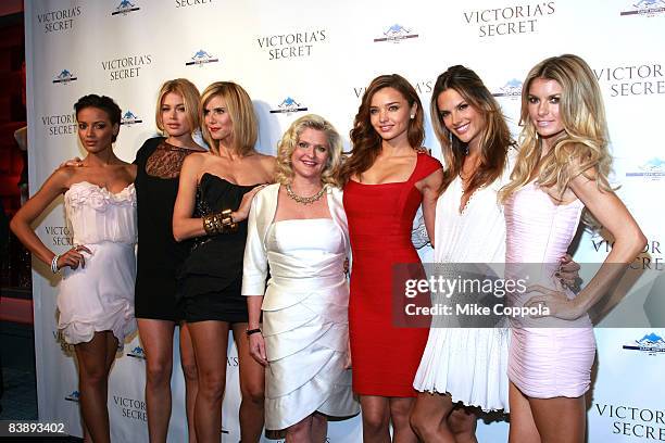 Selita Ebanks, Doutzen Kroes, Heidi Klum, Victoria's Secret CEO Sharen Turney, Miranda Kerr, Alessandra Ambrosio and Marisa Miller attend the grand...