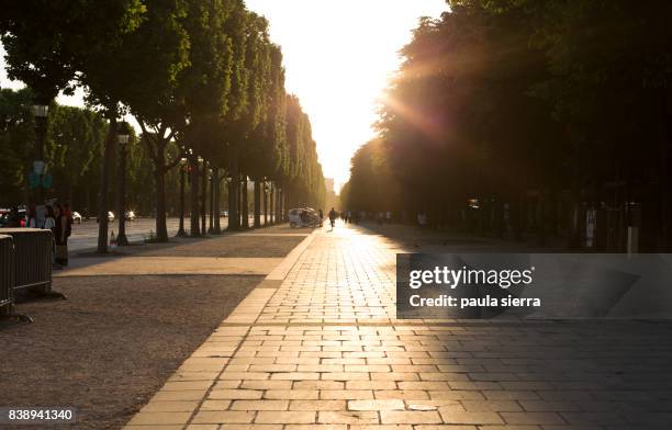 sunset at champs-élysées - avenue champs élysées stock pictures, royalty-free photos & images