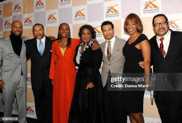 Rapper Common, Susan L. Taylor, Oprah Winfrey, Kephra Burns, Gayle King and Dr. Michael Eric Dyson attend a celebration of Susan Taylor's 37 Years at...
