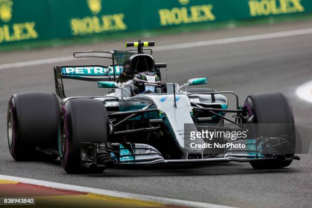Valtteri from Finland of team Mercedes GP during the Formula One Belgian Grand Prix at Circuit de Spa-Francorchamps on August 25, 2017 in Spa,...