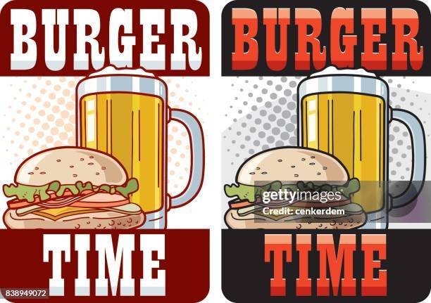 stockillustraties, clipart, cartoons en iconen met bier en hamburger - salad bar