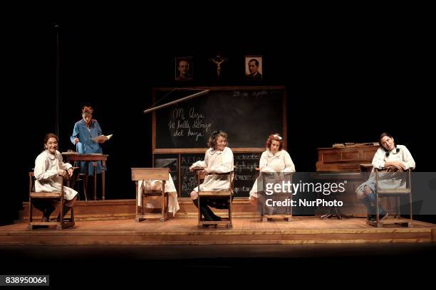 Nuria Gonzalez, Chiqui Fernandez, and Mariola Fuentes during the pass graphics of the play &quot;el florido pensil niñas&quot; in the theater...
