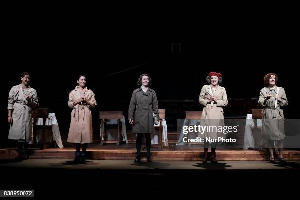 Nuria Gonzalez, Chiqui Fernandez, and Mariola Fuentes during the pass graphics of the play &quot;el florido pensil niñas&quot; in the theater...