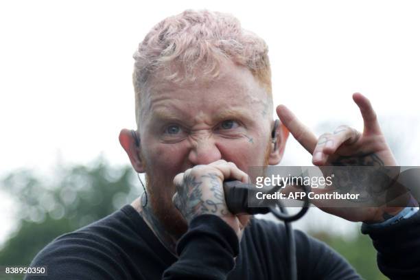 British singer Frank Carter performs with his band Frank Carter & The Rattlesnakes on August 25, 2017 during the Rock en Seine music festival in...