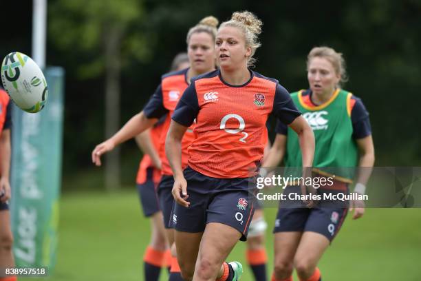 Kay Wilson of England during the squad training session at Queen's Sports Centre on August 25, 2017 in Belfast, Northern Ireland. New Zealand face...