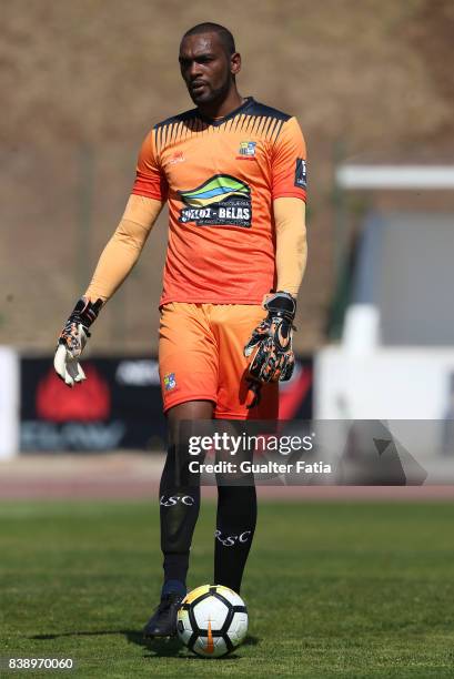 Real SC goalkeeper Tom from Brazil in action during the Segunda Liga match between Real SC and Sporting CP B at Complexo Desportivo do Real SC on...