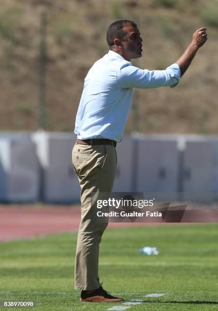 Real SC head coach Filipe Martins from Portugal in action during the Segunda Liga match between Real SC and Sporting CP B at Complexo Desportivo do...