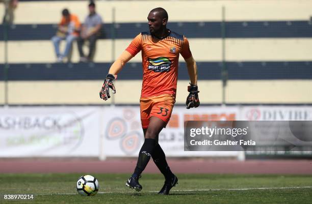 Real SC goalkeeper Tom from Brazil in action during the Segunda Liga match between Real SC and Sporting CP B at Complexo Desportivo do Real SC on...