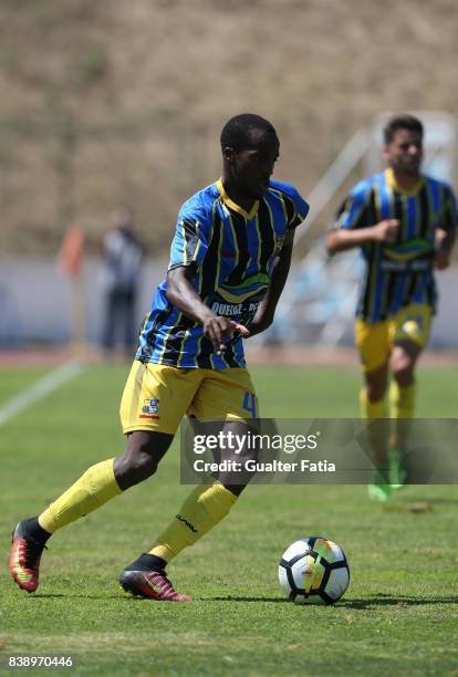 Real SC forward Marcos Barbeiro from Sao Tome and Principe in action during the Segunda Liga match between Real SC and Sporting CP B at Complexo...