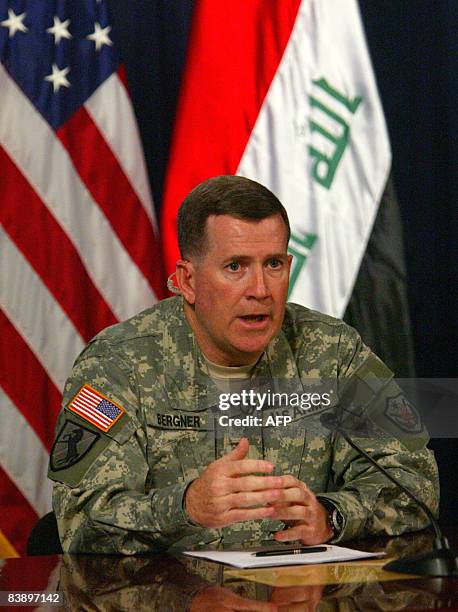 Maj. Kevin Bergner, spokesman for the Multi National Force-Iraq speaks to the press as Tahseen al-Sheikhly, Civilian Spokesman for Operation 'Fardh...