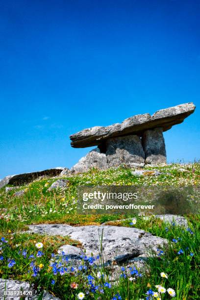 dolmen de poulnabrone tombeau portail au burren dans le comté de clare, irlande. - menhir photos et images de collection