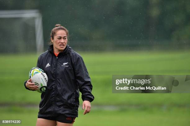 New Zealand captain Fiao'o Fa'amausili during the Black Fern's training session at Queen's Sports Centre on August 25, 2017 in Belfast, Northern...