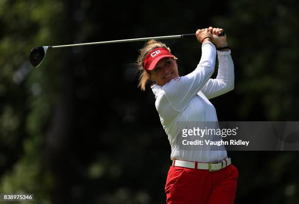 Lorie Kane of Canada hits her tee shot on the 11th hole during round two of the Canadian Pacific Women's Open at the Ottawa Hunt & Golf Club on...
