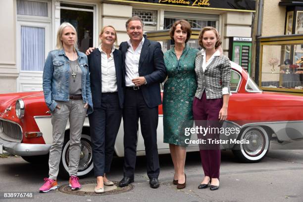 Annette Hess, Heike Hempel, Nico Hofmann, Claudia Michaelsen and Sonja Gerhardt during a set visit of 'Ku'damm 59' on August 25, 2017 in Berlin,...