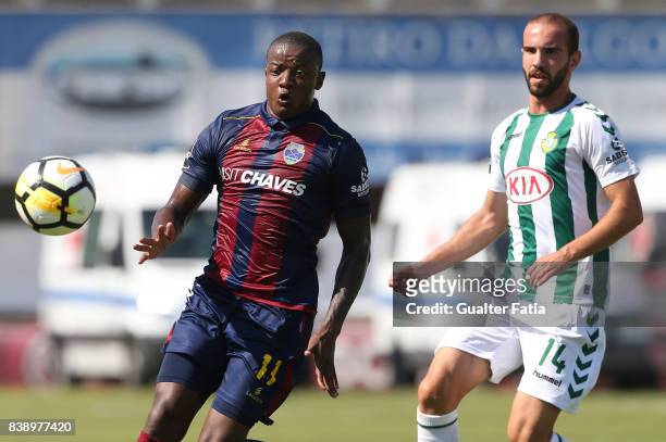 Chaves forward Willian Oliveira from Brazil with Vitoria Setubal defender Pedro Pinto from Portugal in action during the Primeira Liga match between...