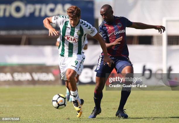 Vitoria Setubal forward Goncalo Paciencia from Portugal with GD Chaves midfielder Jefferson Santos from Brazil in action during the Primeira Liga...