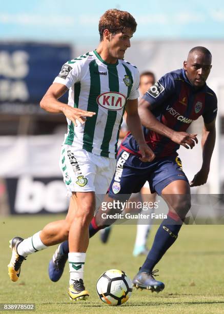 Vitoria Setubal forward Goncalo Paciencia from Portugal with GD Chaves midfielder Jefferson Santos from Brazil in action during the Primeira Liga...