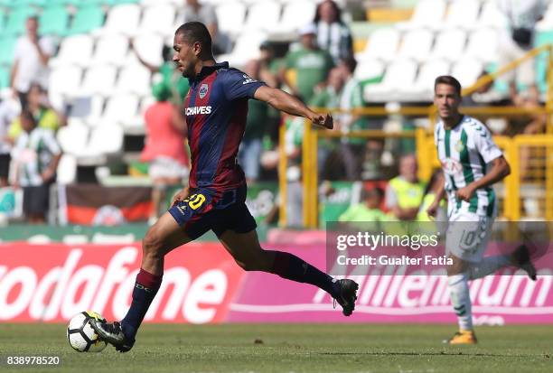 Chaves midfielder Tiago Galvao from Brazil in action during the Primeira Liga match between Vitoria Setubal and Moreirense FC at Estadio do Bonfim on...