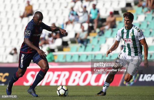 Chaves midfielder Jefferson Santos from Brazil with Vitoria Setubal forward Goncalo Paciencia from Portugal in action during the Primeira Liga match...