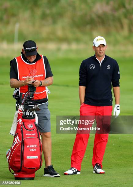 Marcel Siem of Germany prepares to play his second shot on the 3rd hole during day two of Made in Denmark at Himmerland Golf & Spa Resort on August...
