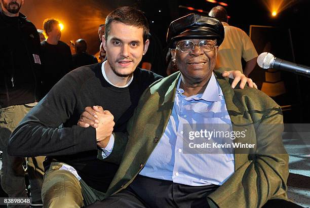 Musicians John Mayer and B.B. King pose onstage during the Grammy Nominations Concert Live rehearsals held at Nokia Theatre LA Live on December 2,...