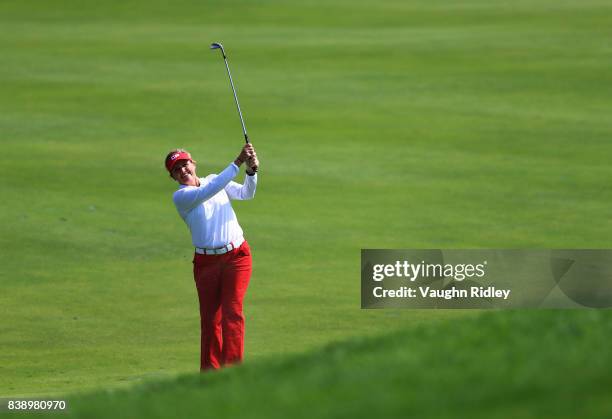 Lorie Kane of Canada her third shot on the 9th hole during round two of the Canadian Pacific Women's Open at the Ottawa Hunt & Golf Club on August...