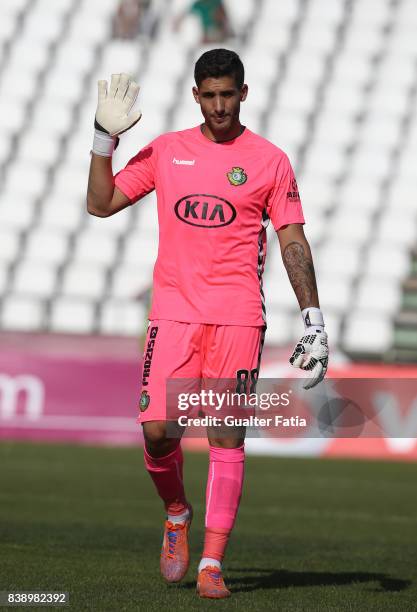 Vitoria Setubal goalkeeper Pedro Trigueira from Portugal in action during the Primeira Liga match between Vitoria Setubal and Moreirense FC at...