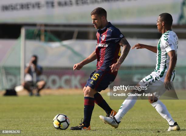 Chaves midfielder Pedro Tiba from Portugal with Vitoria Setubal defender Vasco Fernandes from Guinea Bissau in action during the Primeira Liga match...