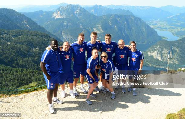 Chelsea Ladies coaching staff and Emma Hayes, manager of Chelsea on Mount Krippenstein on August 25, 2017 in Schladming, Austria.
