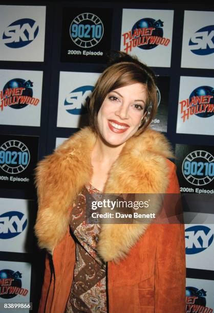 Actress Tori Spelling celebrates the 200th episode of 'Beverly Hills 90210' at Planet Hollywood in London, 22nd April 1997.