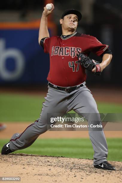 August 23: Pitcher David Hernandez of the Arizona Diamondbacks pitching during the Arizona Diamondbacks Vs New York Mets regular season MLB game at...