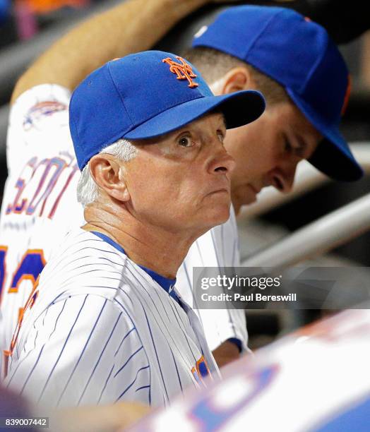 Manager Terry Collins of the New York Mets looks up in the dugout in an interleague MLB baseball game against the New York Yankees on August 16, 2017...