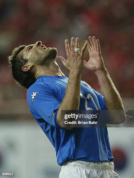 Christian Vieri of Italy rues a missed chance during the FIFA World Cup Finals 2002 Second Round match between South Korea and Italy played at the...
