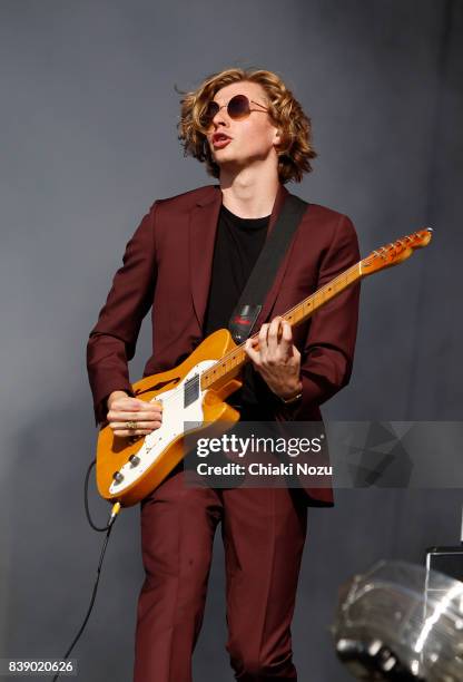 Joe Falconer of Circa Waves performs at Reading Festival at Richfield Avenue on August 25, 2017 in Reading, England.