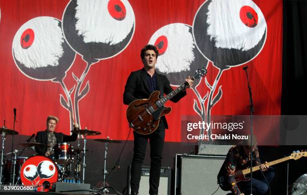Colin Jones, Kieran Shudall and Sam Rourke of Circa Waves perform at Reading Festival at Richfield Avenue on August 25, 2017 in Reading, England.