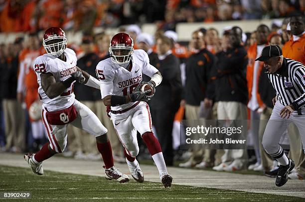 Oklahoma Dominique Franks in action, rushing vs Oklahoma State. Stillwater, OK CREDIT: John Biever