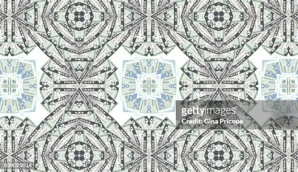 us $ 5 banknotes and euro, kaleidoscope. - european union abstract stockfoto's en -beelden